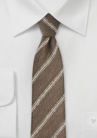 Linen Striped Tie in Walnut and Cream