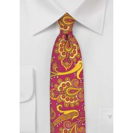 Bold Skinny Paisley Tie in Pink and Gold