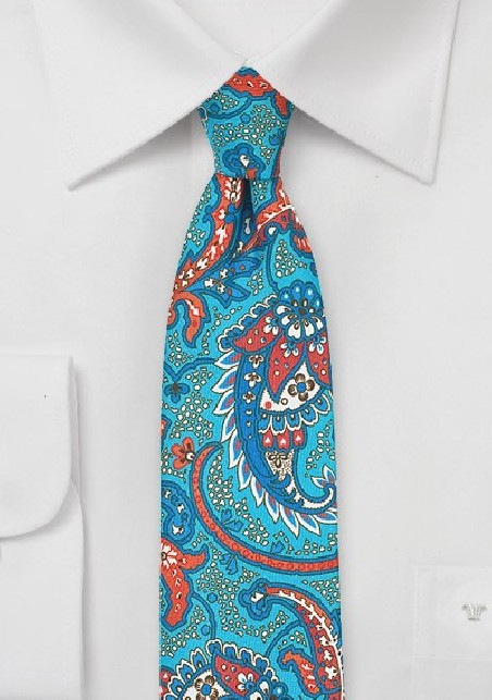 Skinny Summer Paisley in Aqua and Orange