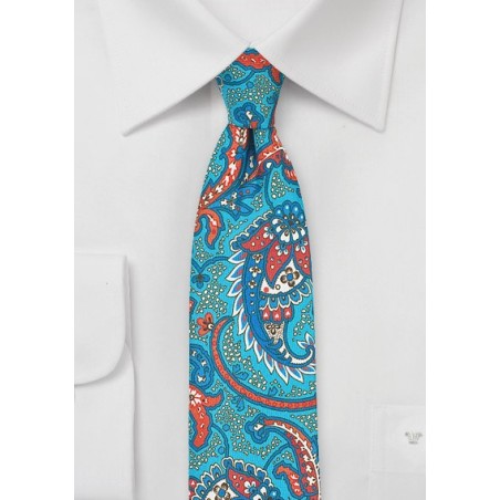 Skinny Summer Paisley in Aqua and Orange