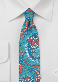 Skinny Summer Paisley in Aqua and Orange