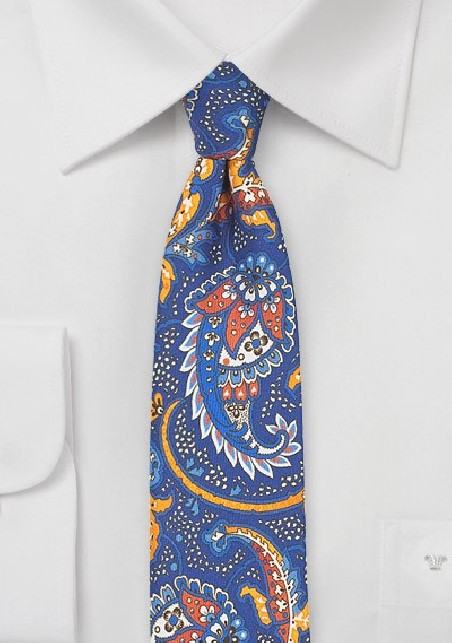 Blue and Orange Paisley Skinny Tie