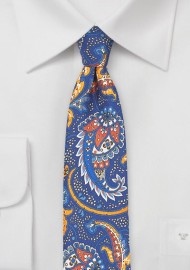Blue and Orange Paisley Skinny Tie