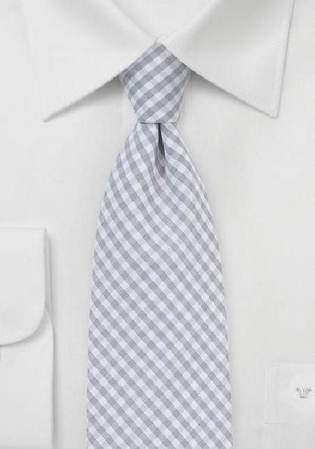 Silver and White Micro Plaid Necktie