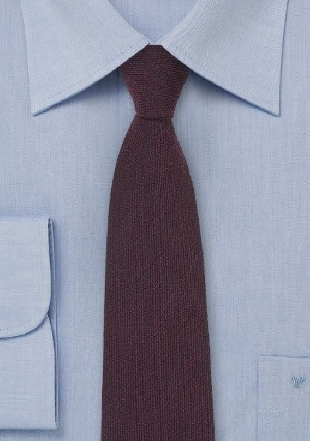 Skinny Wool Tie in Deep Burgundy