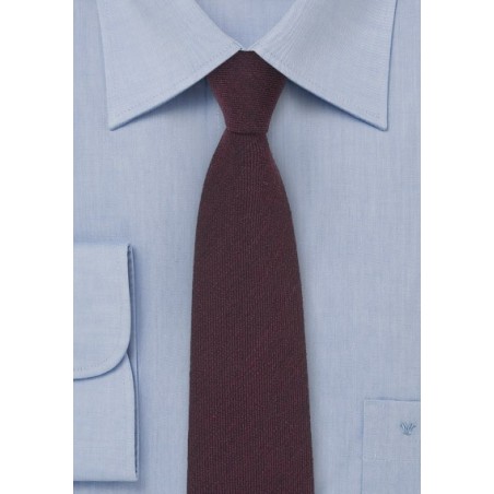 Skinny Wool Tie in Deep Burgundy