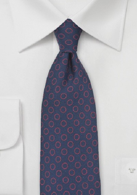 Circle Pattern Necktie in Navy and Red