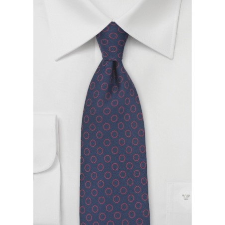 Circle Pattern Necktie in Navy and Red