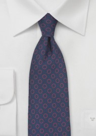 Circle Pattern Necktie in Navy and Red