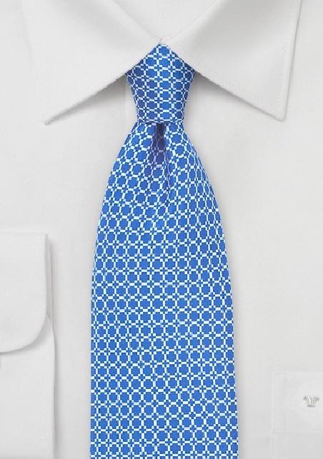 Graphic Print Silk Tie in Marina Blue