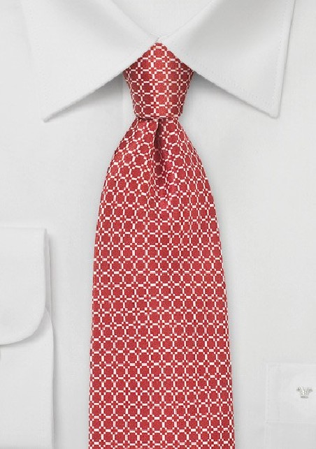 Bright Red MOD Print Silk Tie