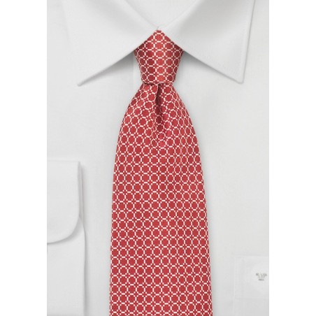 Bright Red MOD Print Silk Tie
