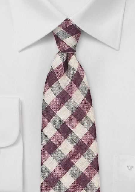 Wine Red and Linen Gingham Tie