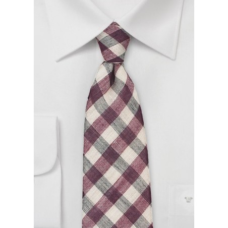 Wine Red and Linen Gingham Tie