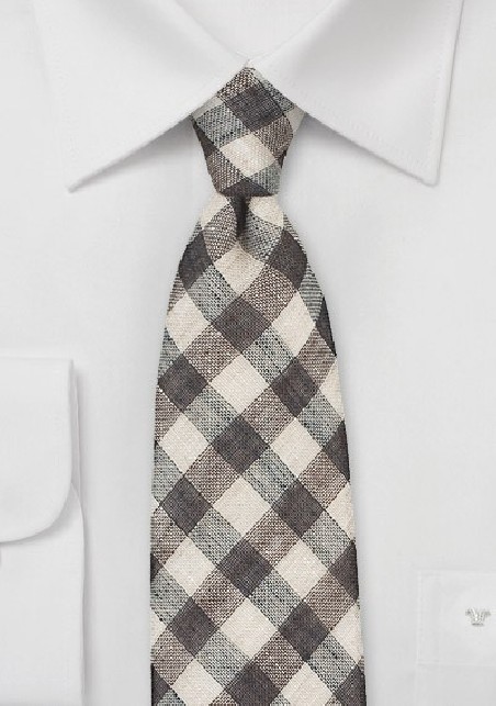 Wheat and Espresso Hued Gingham Tie