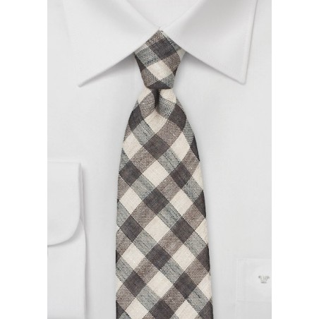 Wheat and Espresso Hued Gingham Tie