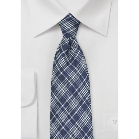 Modern Tartan Plaid Silk Tie in Navy