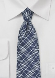 Modern Tartan Plaid Silk Tie in Navy