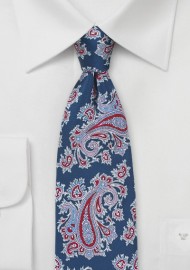 Elegant Silk Paisley Tie in Red, Lavender, Navy