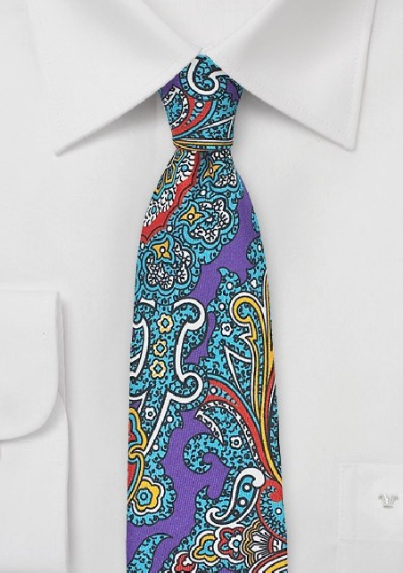 Colorful Spanish Paisley Silk Tie in Purple