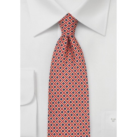 Vintage Geometric Print Tie in Navy, Yellow, Red