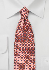 Vintage Geometric Print Tie in Navy, Yellow, Red