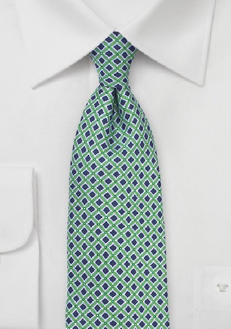 Vintage Geometric Design Tie in Green and Blue
