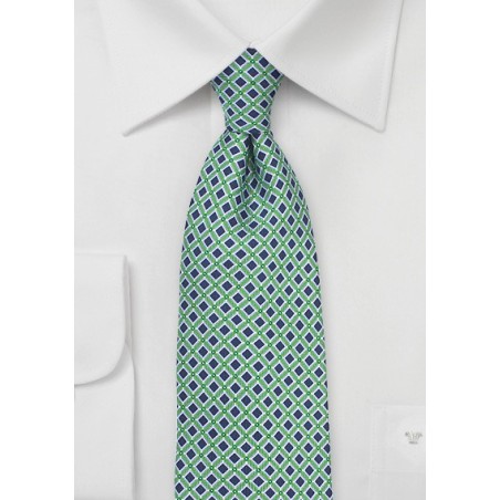Vintage Geometric Design Tie in Green and Blue
