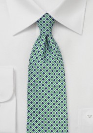 Vintage Geometric Design Tie in Green and Blue