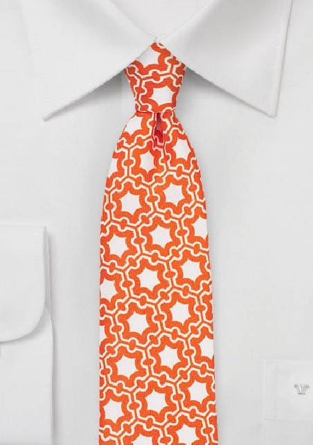 Retro Print Silk Tie in Vintage Orange and White
