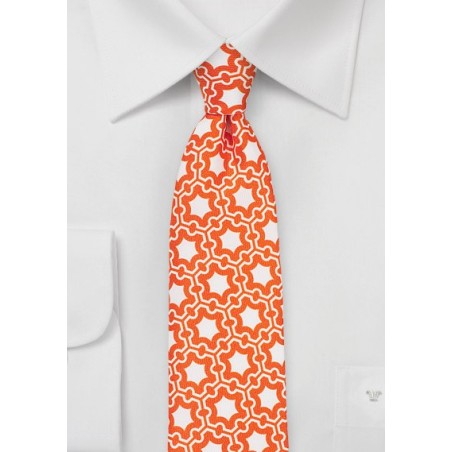 Retro Print Silk Tie in Vintage Orange and White