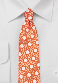 Retro Print Silk Tie in Vintage Orange and White