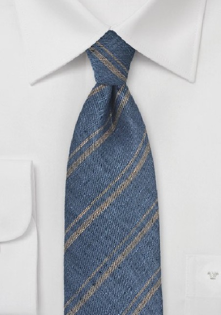 Steel Blue Linen Tie with Sand Colored Stripes