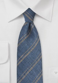 Steel Blue Linen Tie with Sand Colored Stripes