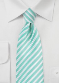Pool Blue Tie with White Stripes