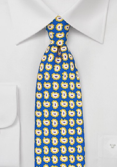 Pop Art Paisley Silk Tie in Blue and Yellow