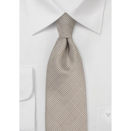 Glen Check Silk Tie in Golden Taupe