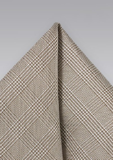 Taupe Colored Glen Check Pocket Square