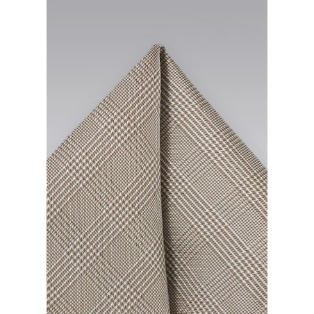 Taupe Colored Glen Check Pocket Square