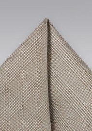 Taupe Colored Glen Check Pocket Square