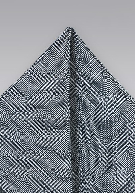 Charcoal Pocket Square with Glen Check