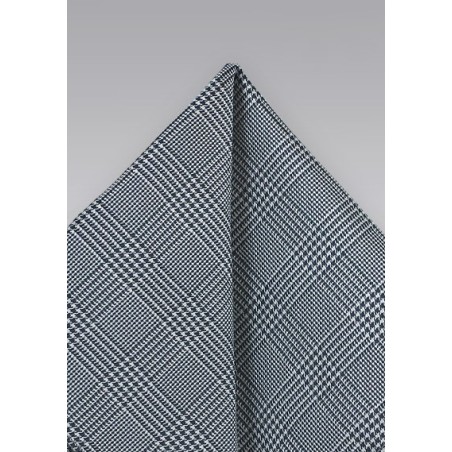 Charcoal Pocket Square with Glen Check