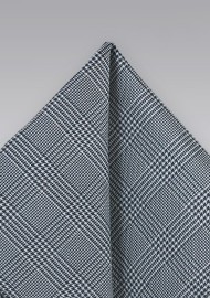 Charcoal Pocket Square with Glen Check