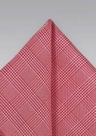 Bright Red Glen Plaid Pocket Square
