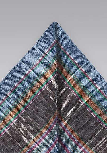 Blue and Brown Plaid Pocket Square
