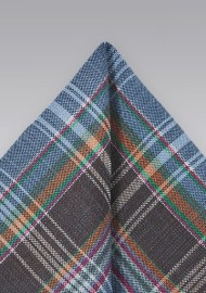 Blue and Brown Plaid Pocket Square