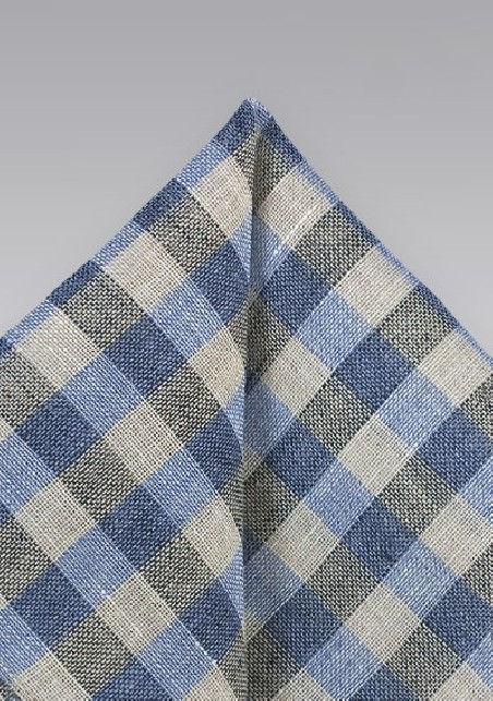 Plaid Pocket Square in Light Blue and Tan