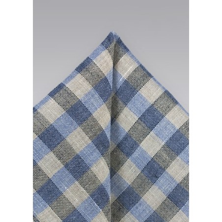 Plaid Pocket Square in Light Blue and Tan