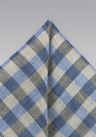 Plaid Pocket Square in Light Blue and Tan