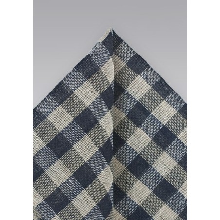 Navy and Sand Colored Plaid Pocket Square